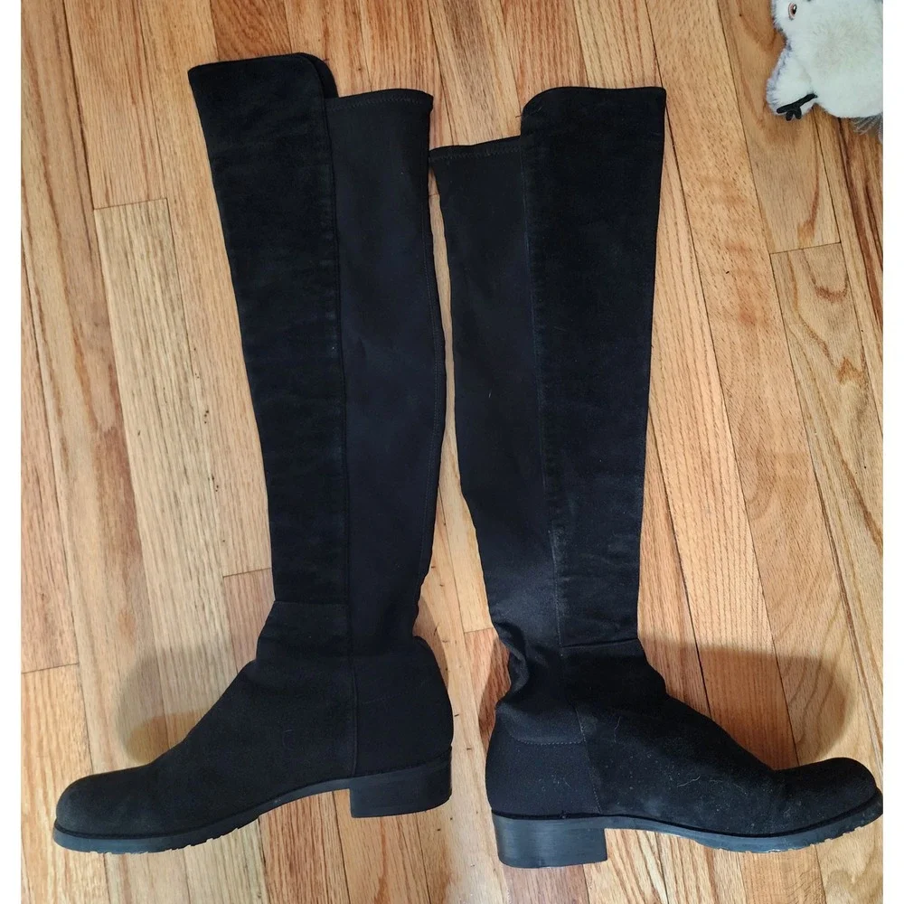 Stuart Weitzman 5050 Black Suede Over The Knee Boots Size 8.5 M Low Heel Spain
